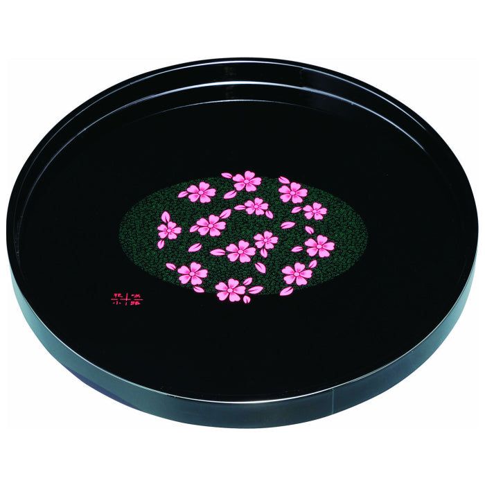 Round wooden tray, 30cm, black, Hanasakikoji tray