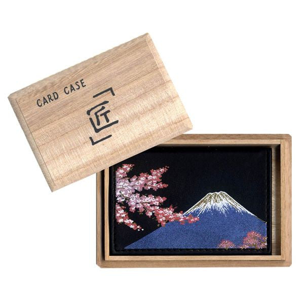 Maki-e Omelette-shaped Card Case (Business Card Holder) Mt. Fuji and Cherry Blossoms