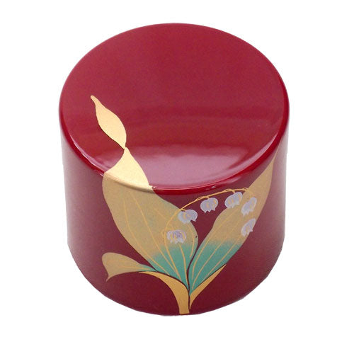 Lacquerware Round Paperweight Vermilion Lily of the Valley
