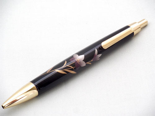 Wooden lacquerware ballpoint pen, black, bellflower