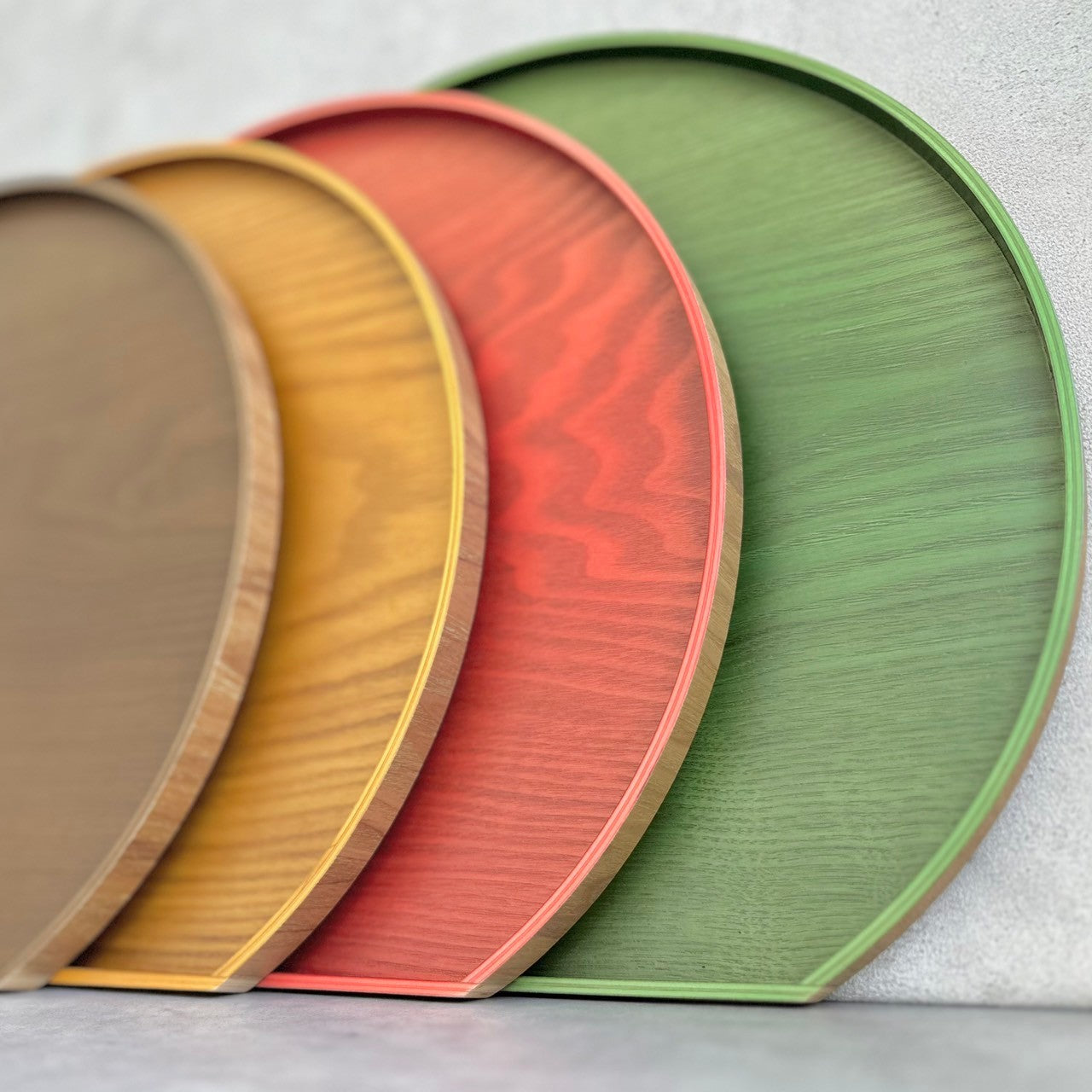 選べる全4色 天然 木製 カラー 半月盆 お盆 トレイ