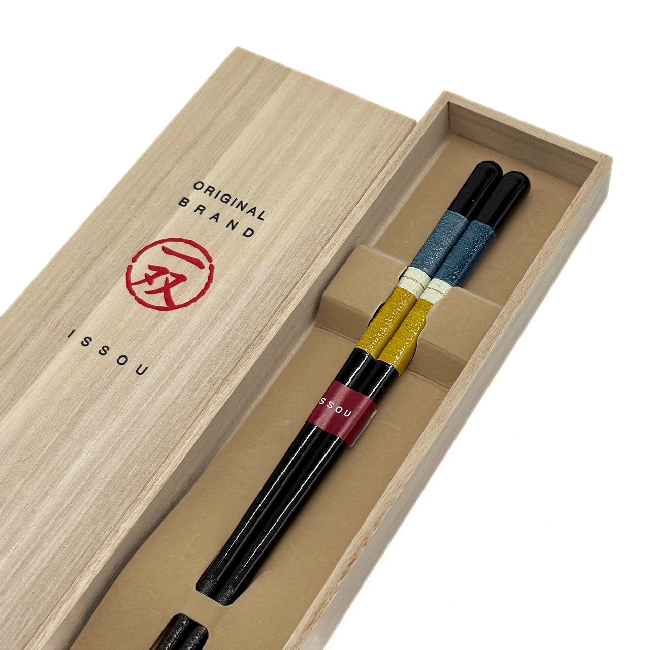 【桐箱・単品】 木製 ギフト箸 有馬 ブルー イエロー 23cm
