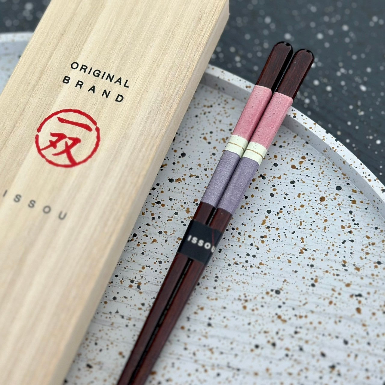 【桐箱・単品】 木製 ギフト箸 有馬 ピンク パープル 21cm