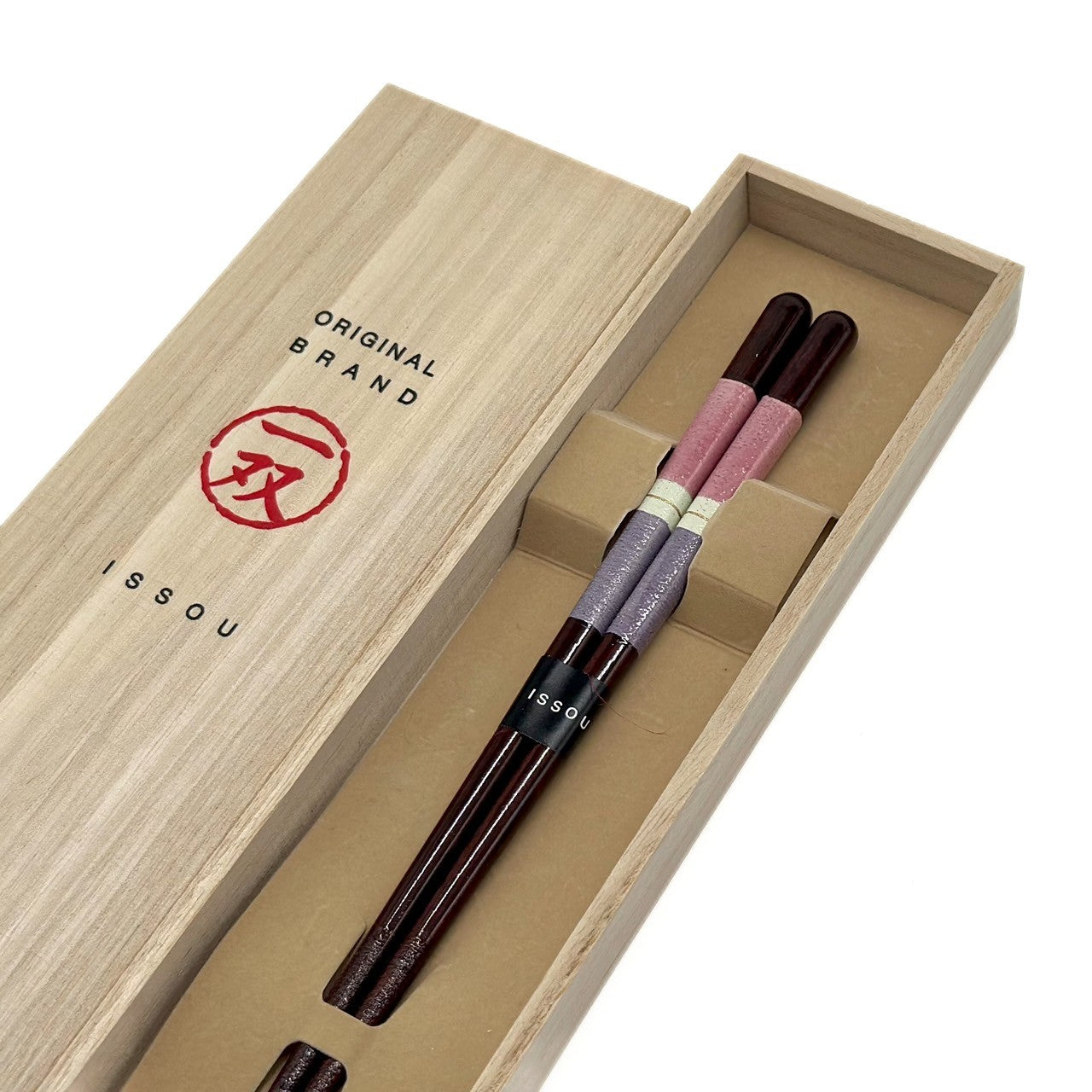 【桐箱・単品】 木製 ギフト箸 有馬 ピンク パープル 21cm