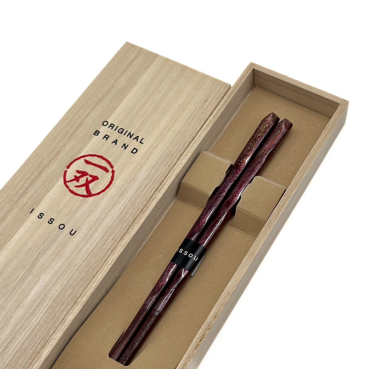 【桐箱・単品】 木製 ギフト箸 オーロラ レッド 21cm