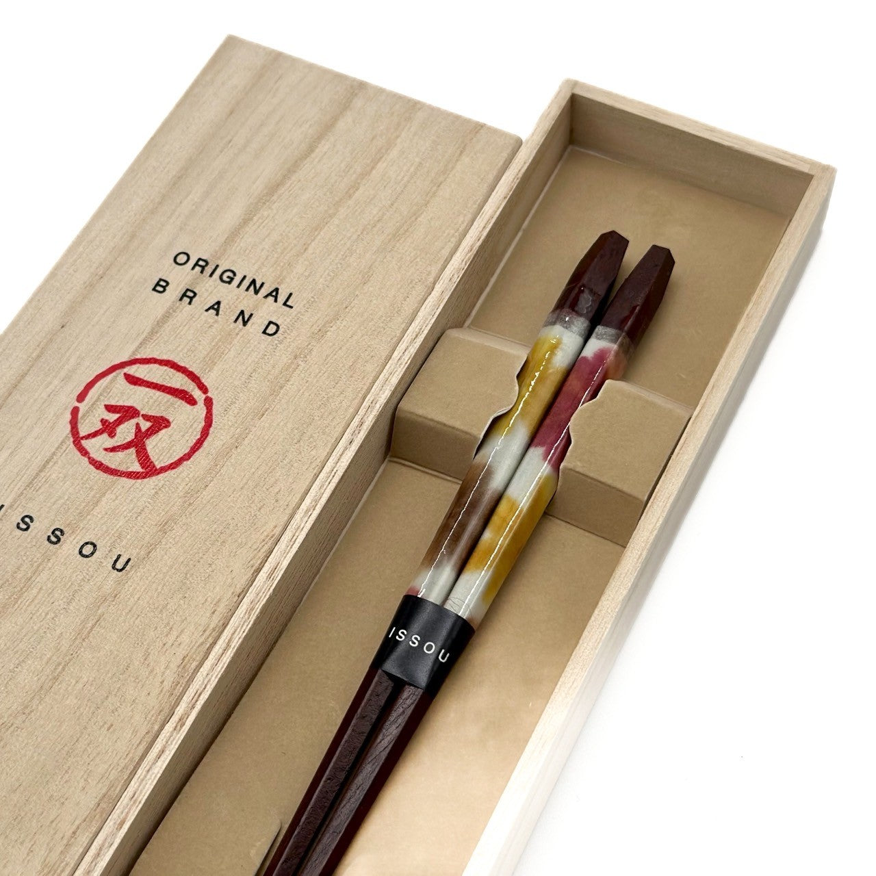 【桐箱・単品】 木製 ギフト箸 風音 レッド 21cm