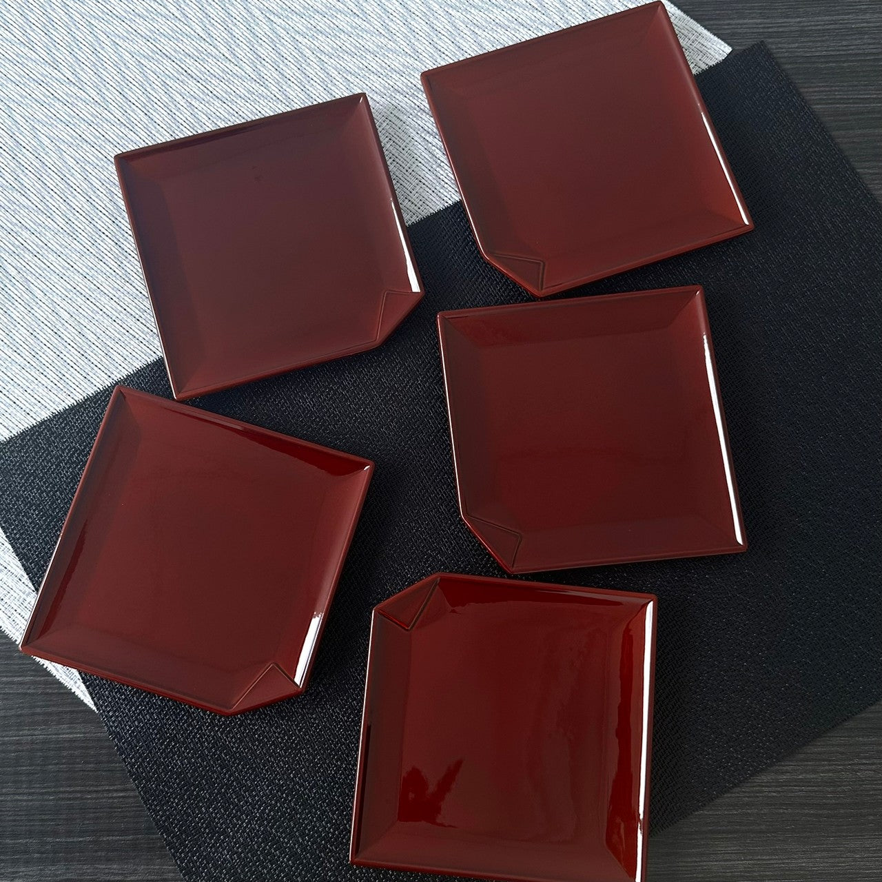Square individual plates, double-sided Shunkei lacquer, set of 5 plates