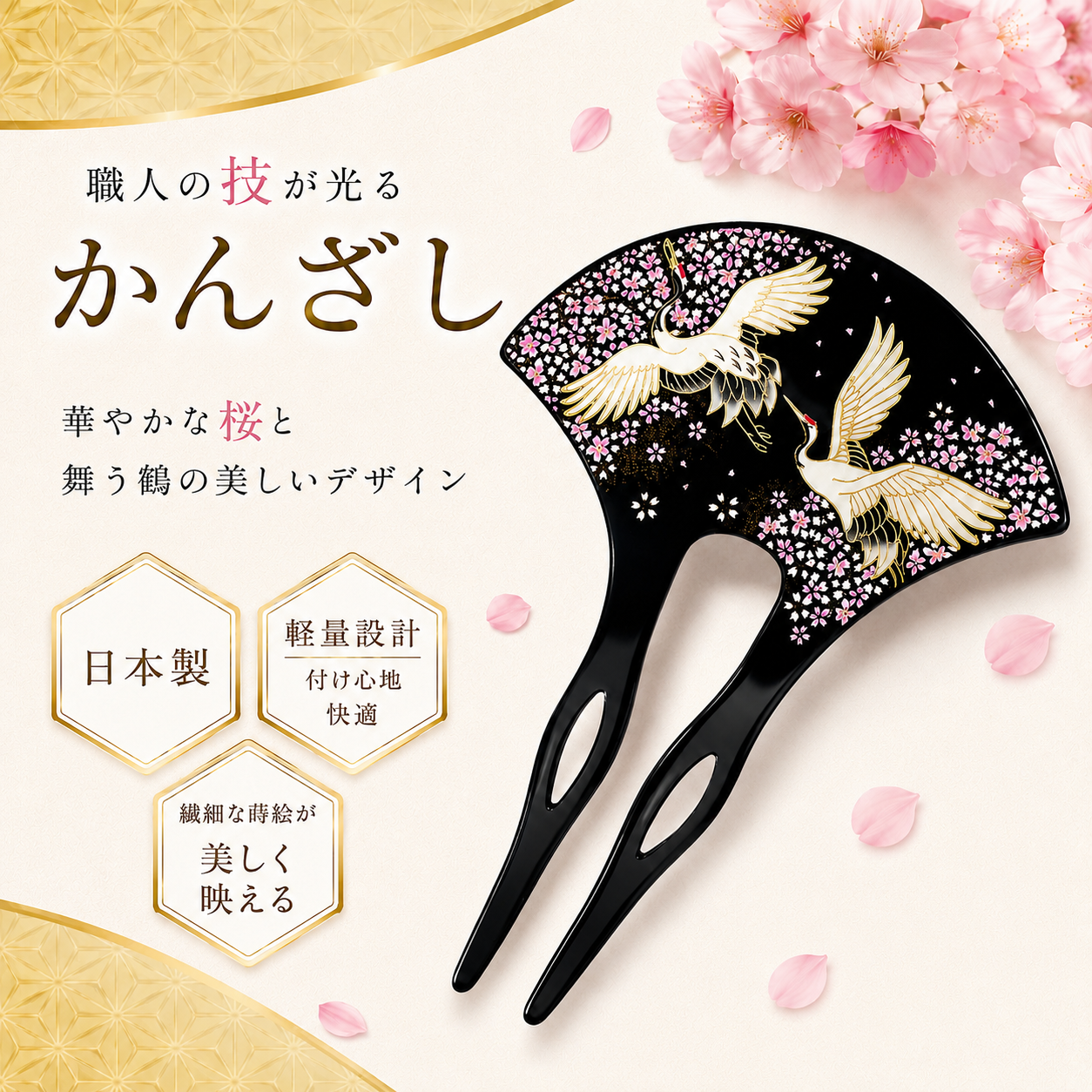 漆芸かんざし 花見鶴 インバウンド
