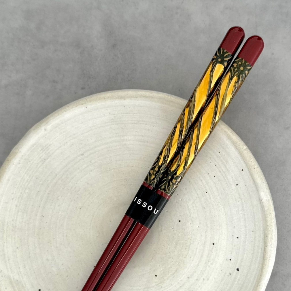 【桐箱・単品】 木製 ギフト箸 金華 レッド 21cm