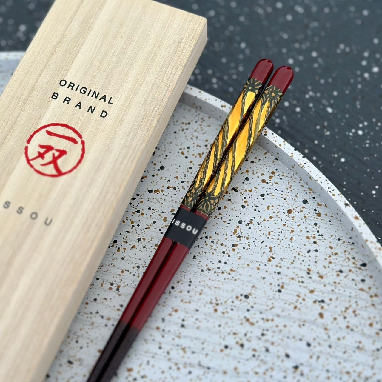 【桐箱・単品】 木製 ギフト箸 金華 レッド 21cm
