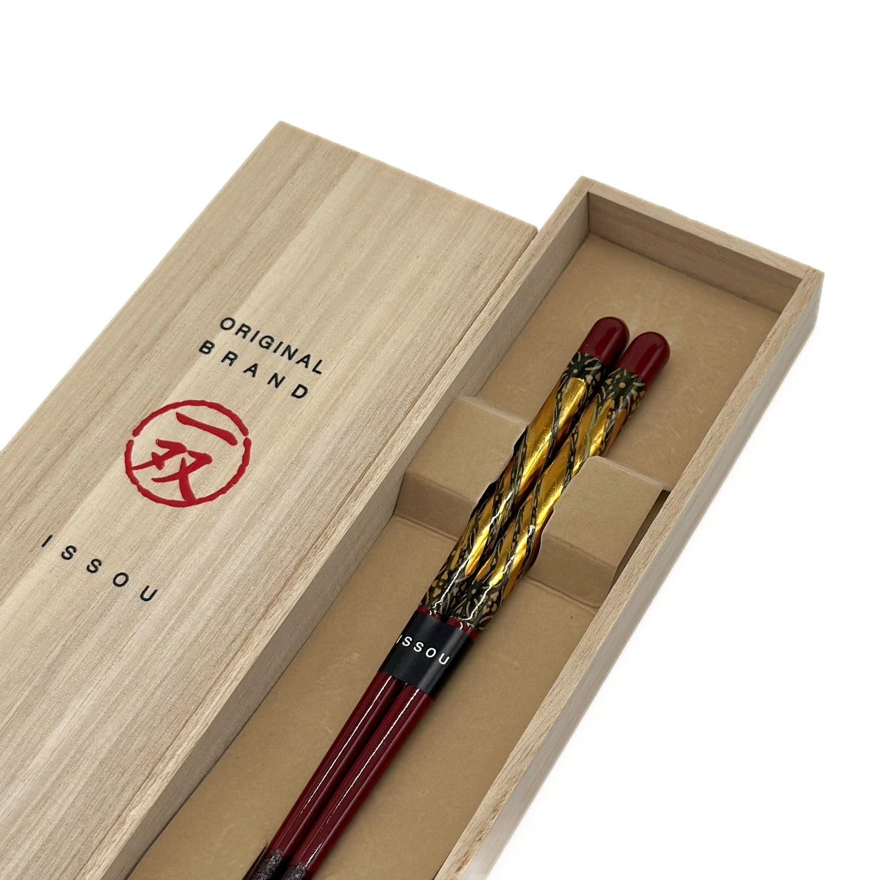 【桐箱・単品】 木製 ギフト箸 金華 レッド 21cm