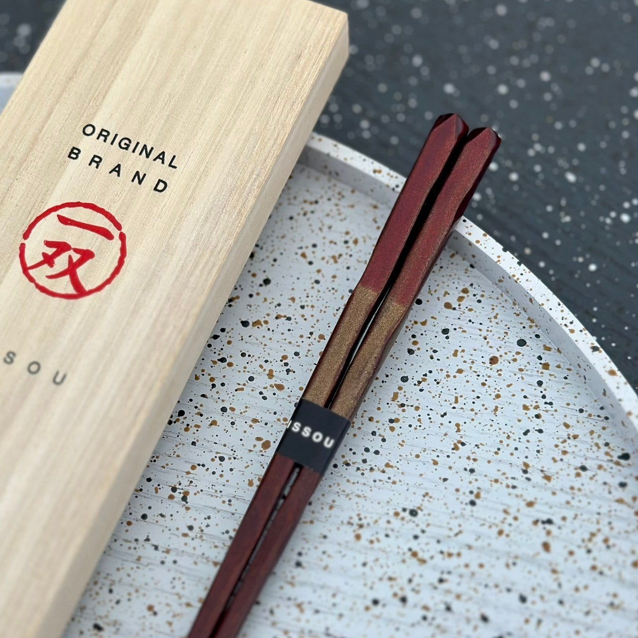 【桐箱・単品】 木製 ギフト箸 古代の煌き レッド 21cm