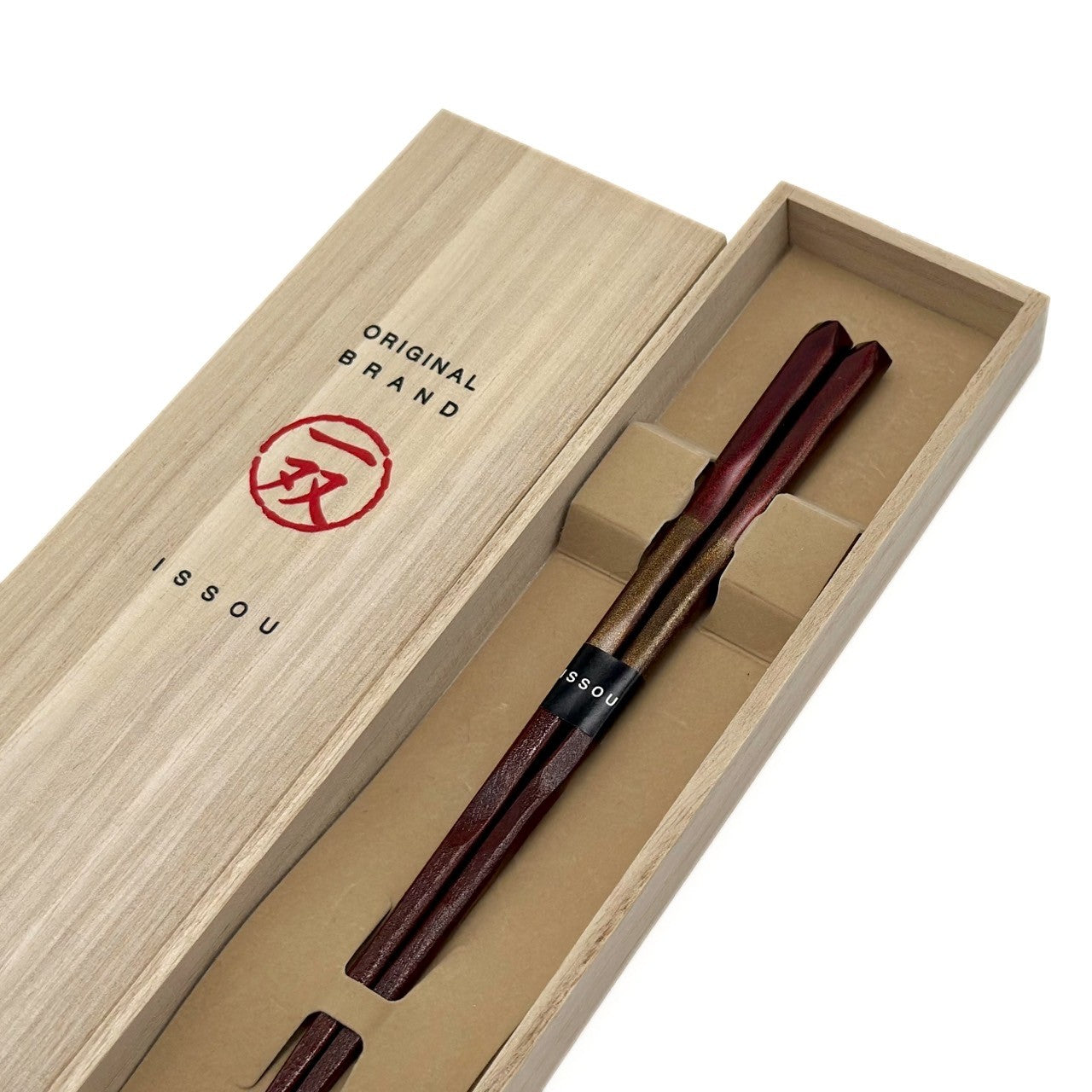 【桐箱・単品】 木製 ギフト箸 古代の煌き レッド 21cm