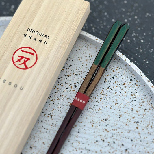 【桐箱・単品】 木製 ギフト箸 古代の煌き グリーン 23cm
