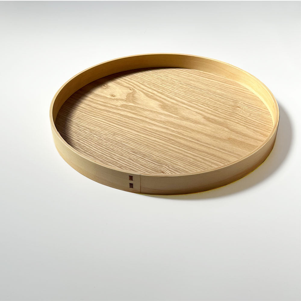 Wooden bent wood round tray, plain wood, 30cm