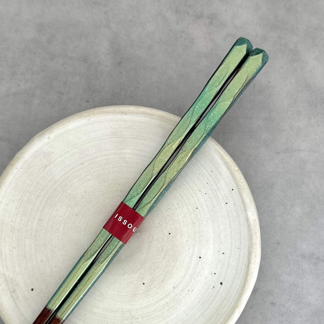 【桐箱・単品】 木製 ギフト箸 日照 グリーン 23cm