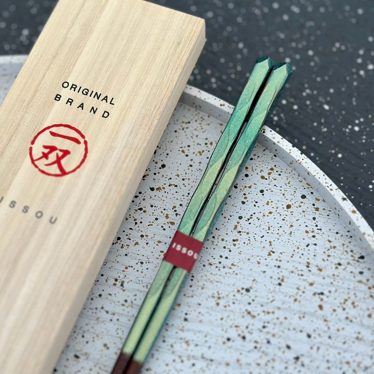 【桐箱・単品】 木製 ギフト箸 日照 グリーン 23cm