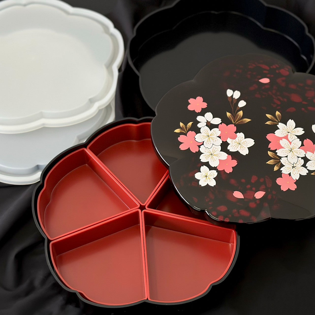 重箱 オードブル 二段 桜型 別甲塗り さくら シール蓋付