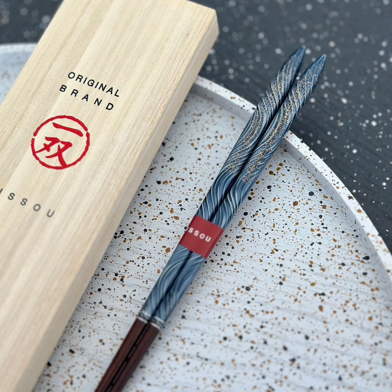 【桐箱・単品】 木製 ギフト箸 祥慶 ブルー 23cm