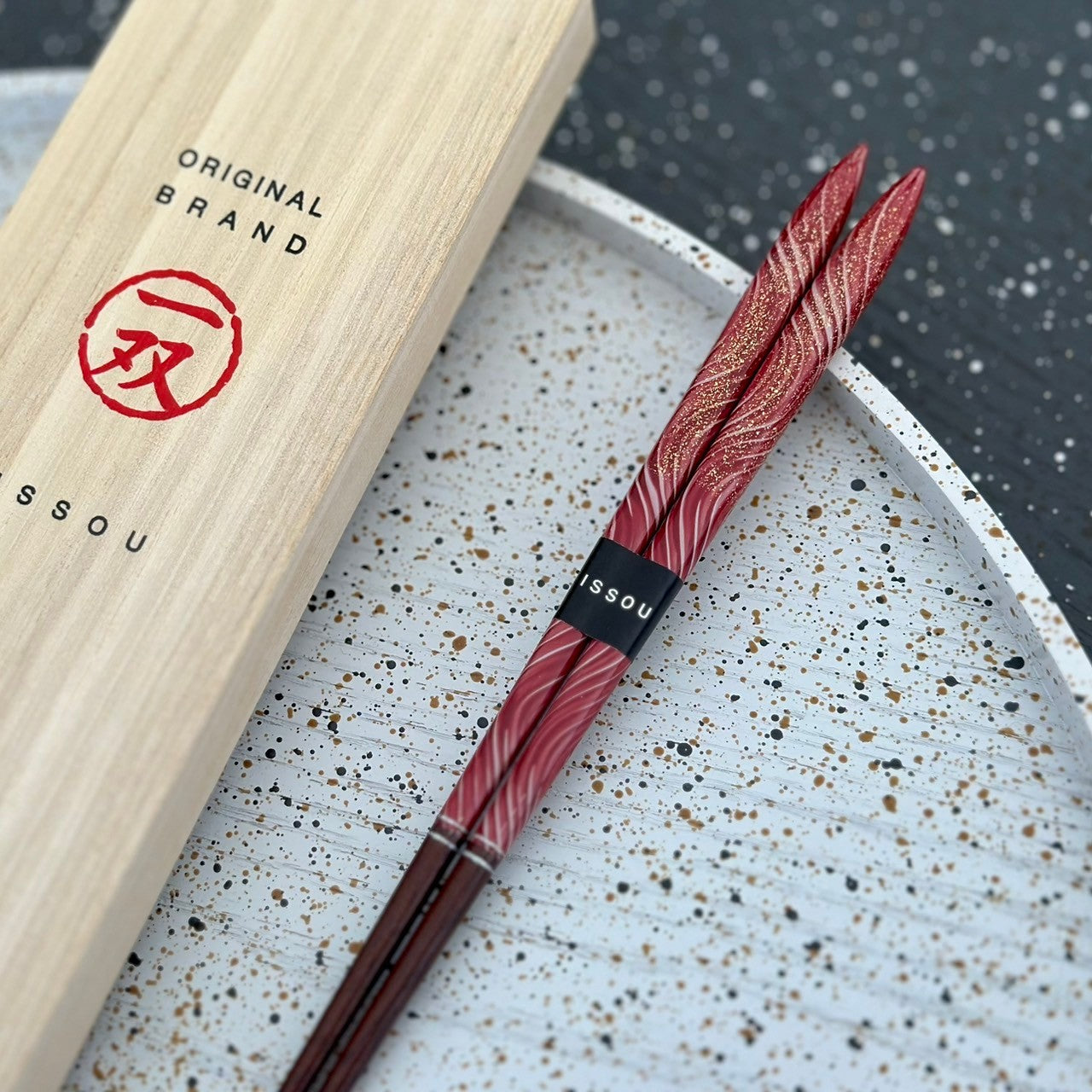 【桐箱・単品】 木製 ギフト箸 祥慶 レッド 21cm