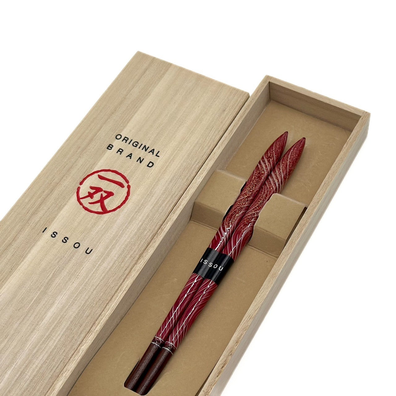 【桐箱・単品】 木製 ギフト箸 祥慶 レッド 21cm