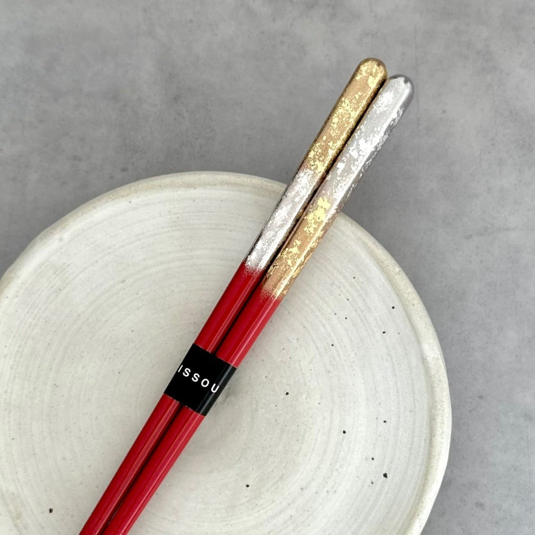 【桐箱・単品】 木製 ギフト箸 祝彩 レッド 21cm