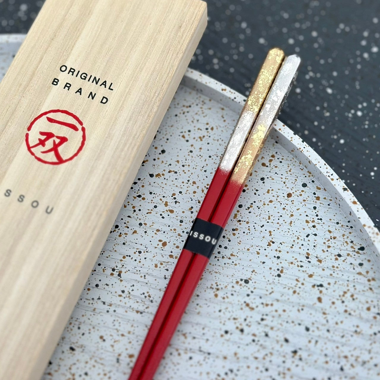 【桐箱・単品】 木製 ギフト箸 祝彩 レッド 21cm