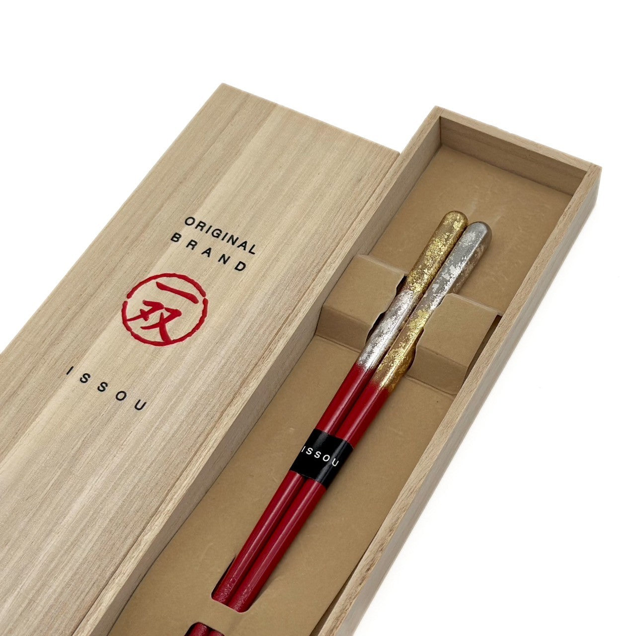 【桐箱・単品】 木製 ギフト箸 祝彩 レッド 21cm