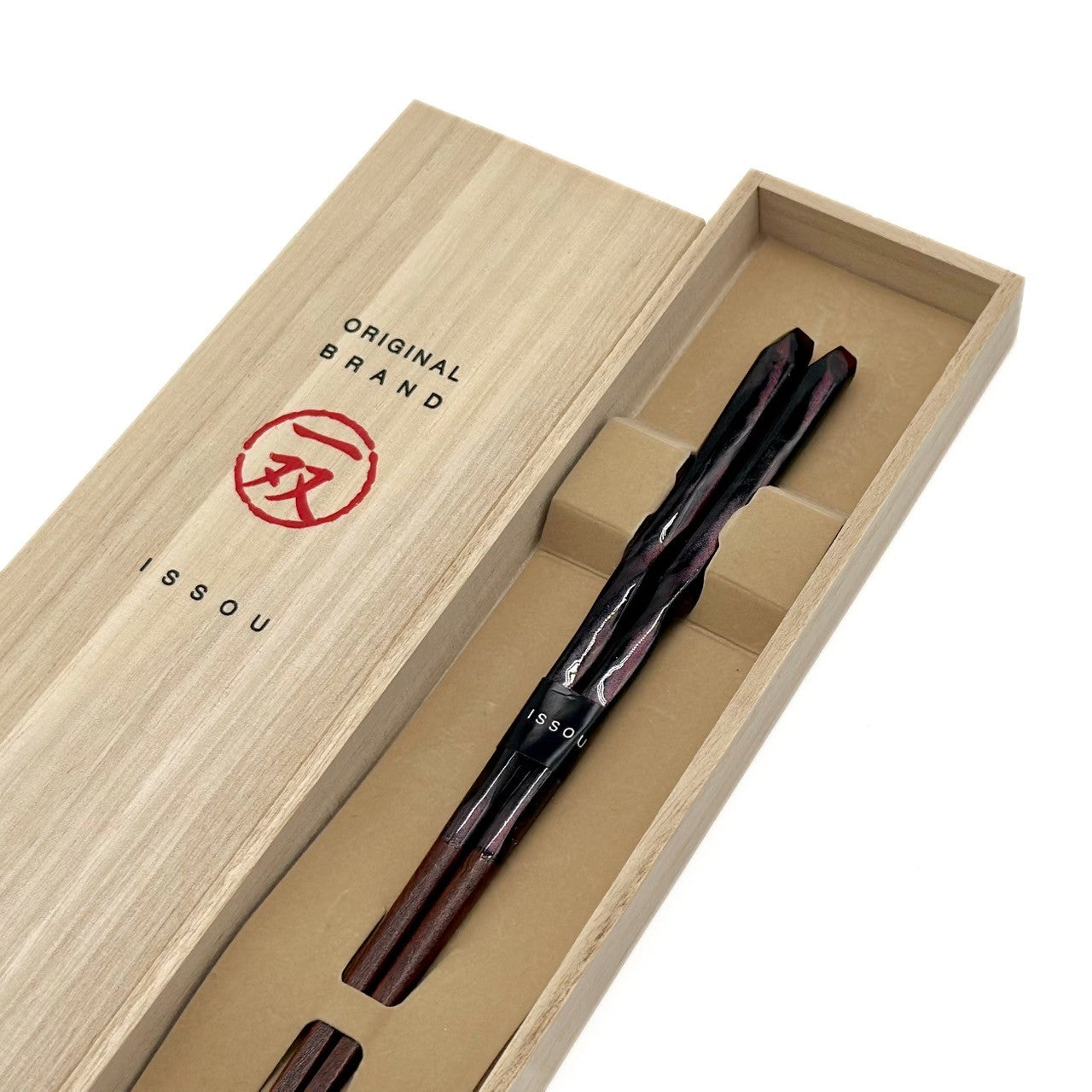 【桐箱・単品】 木製 ギフト箸 天祥 レッド 21cm