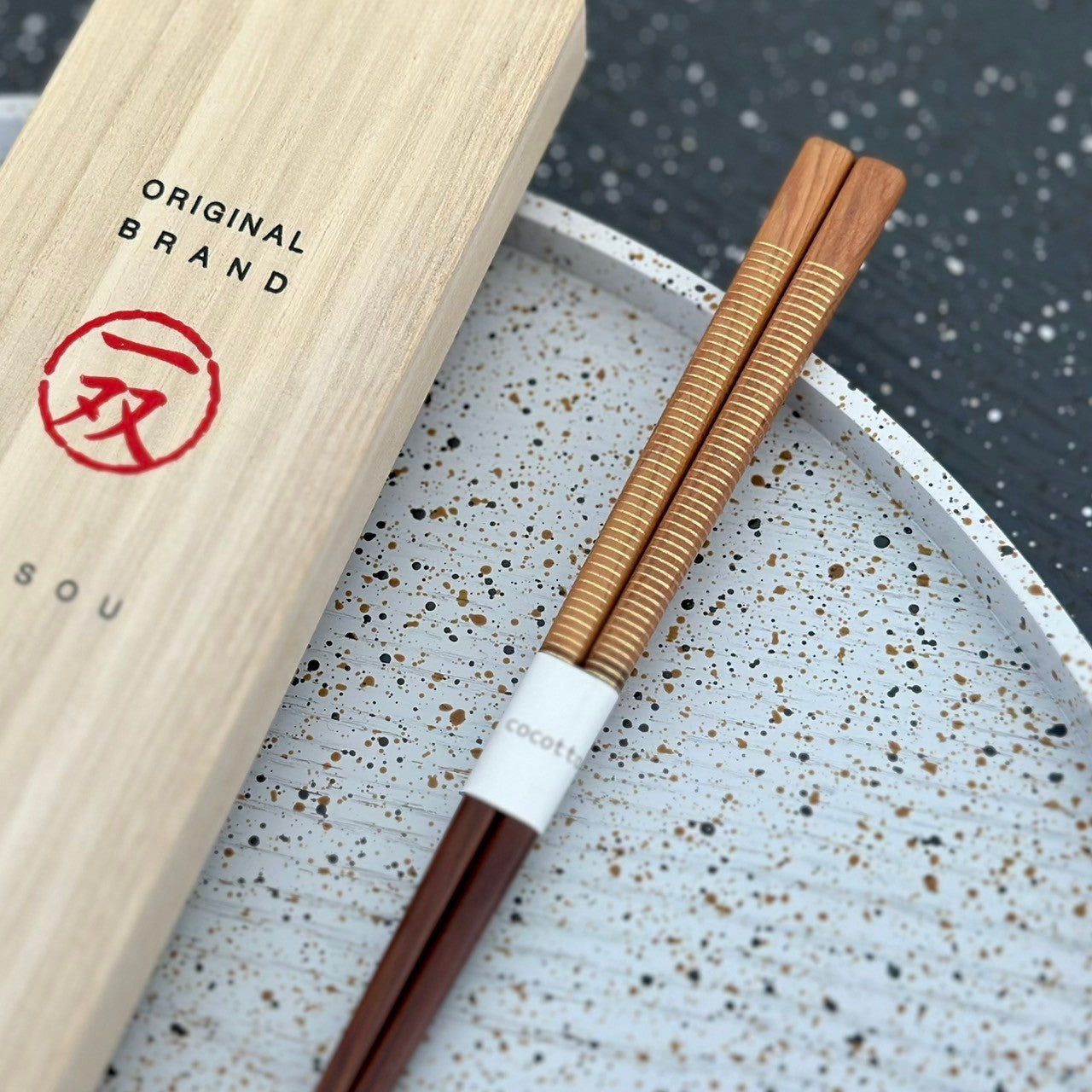 【桐箱・単品】 木製 ギフト箸 スレッド ゴールド 21cm