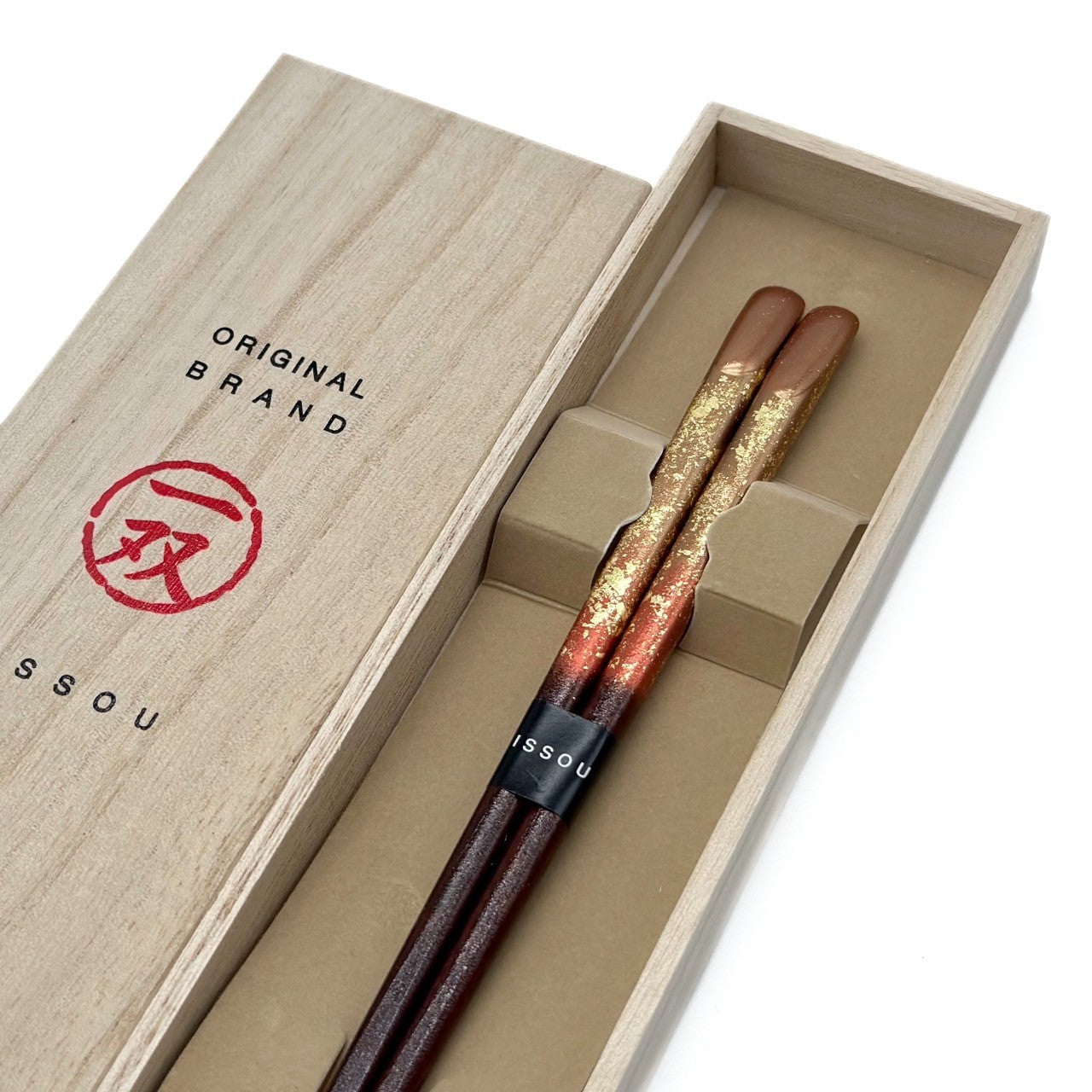 【桐箱・単品】 木製 ギフト箸 陽炎 レッド 21cm