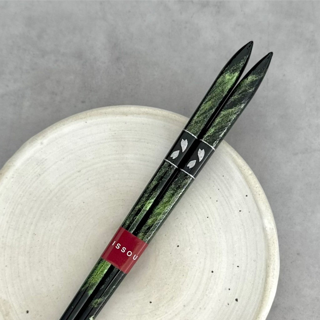 【桐箱・単品】 木製 ギフト箸 ゆらぎ グリーン 23cm