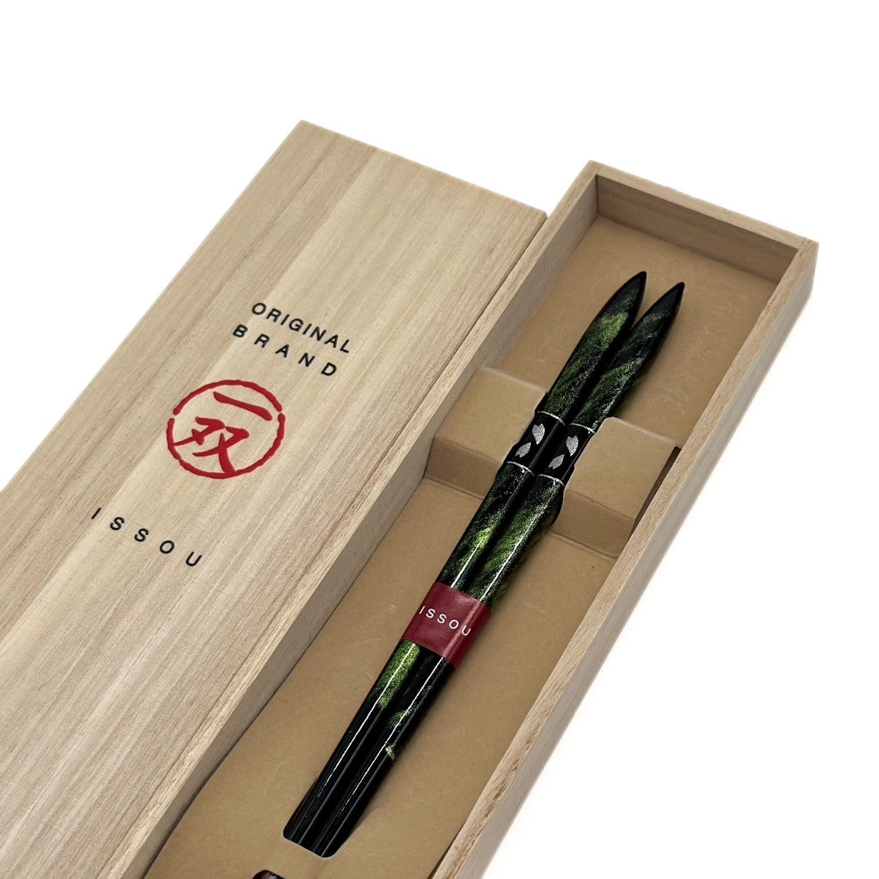 【桐箱・単品】 木製 ギフト箸 ゆらぎ グリーン 23cm