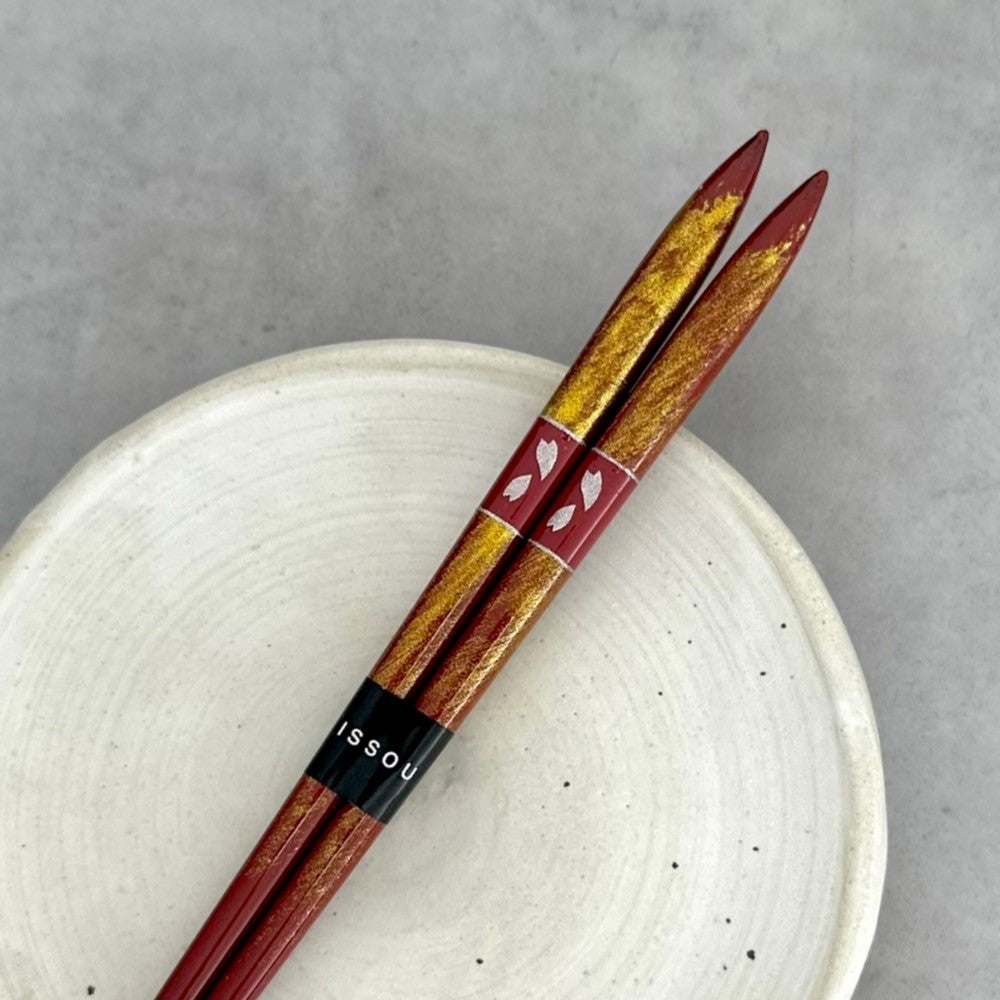 【桐箱・単品】 木製 ギフト箸 ゆらぎ レッド 21cm