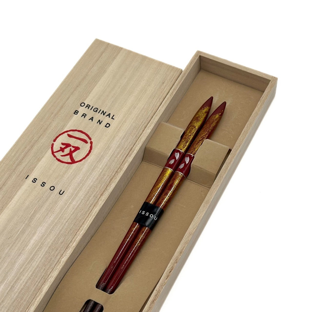 【桐箱・単品】 木製 ギフト箸 ゆらぎ レッド 21cm