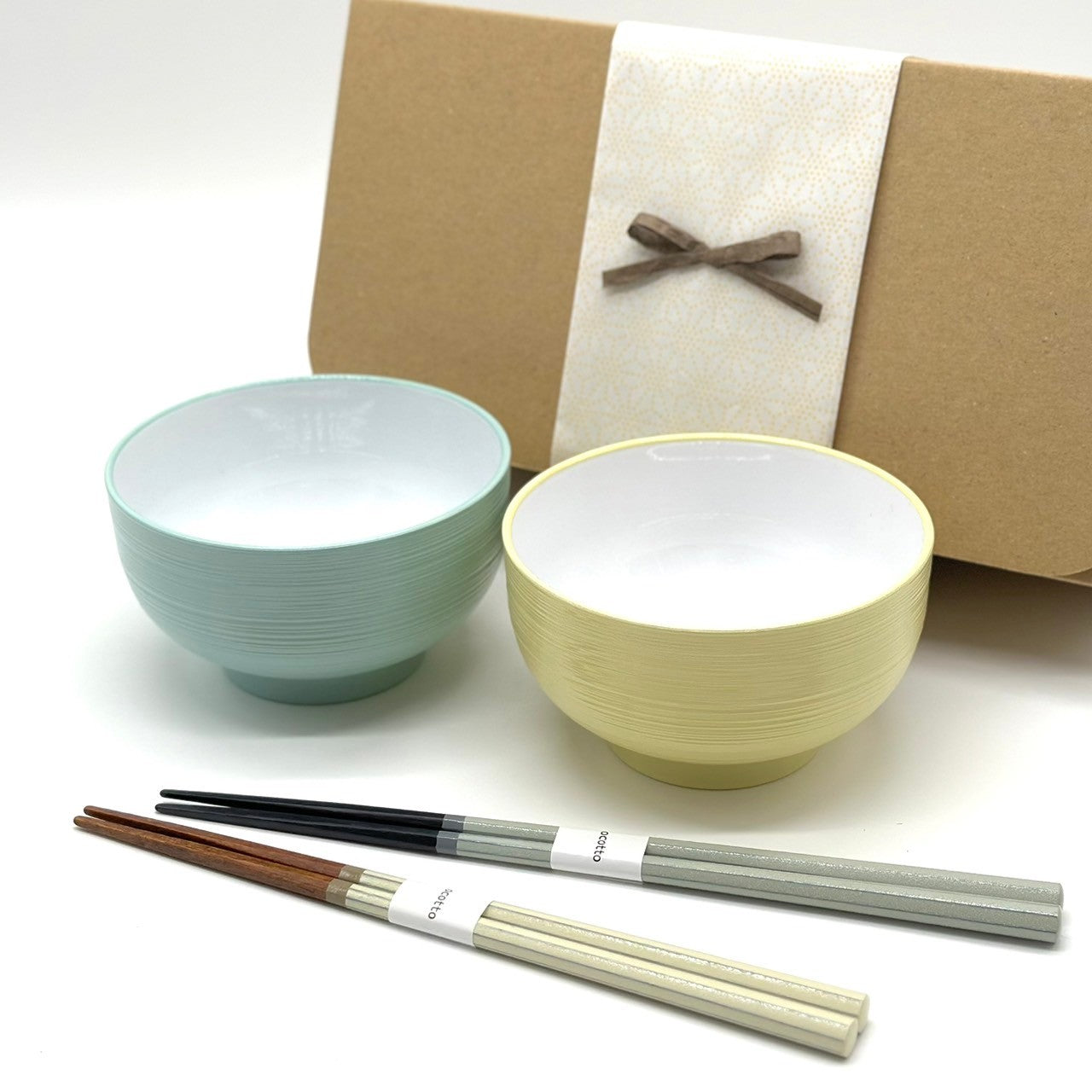 4点セット お椀 ブルー イエロー 2個セット 箸付き 2膳 – 山家漆器店