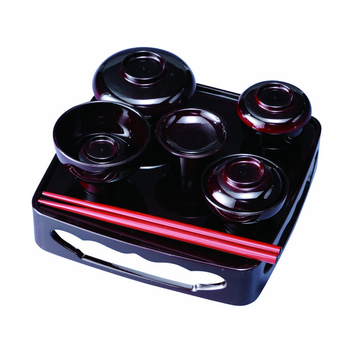 櫻井漆器 黒漆器 膳 5枚セット 箱付き