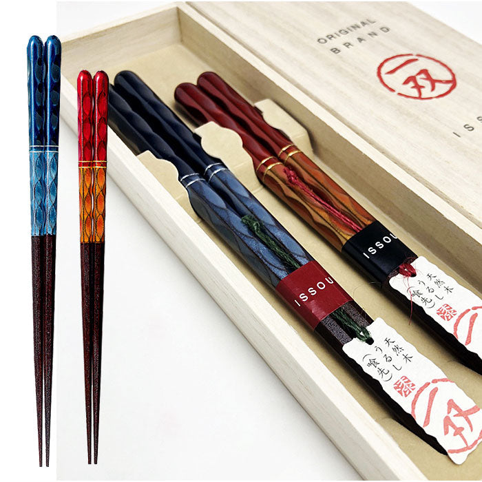 木製 夫婦箸 ギフトペアセット 彩重 22.5cm・20.5cm – 山家漆器店