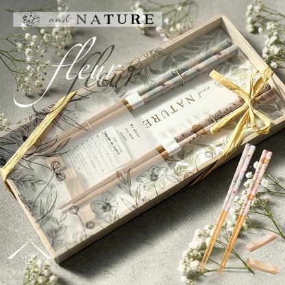 【桐箱・オリジナルラッピング】 木製 ギフト 夫婦箸 フルール 食洗器対応