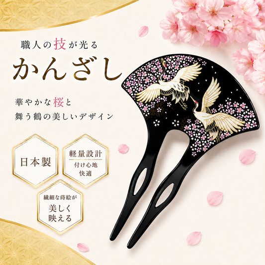 漆芸かんざし 花見鶴 インバウンド