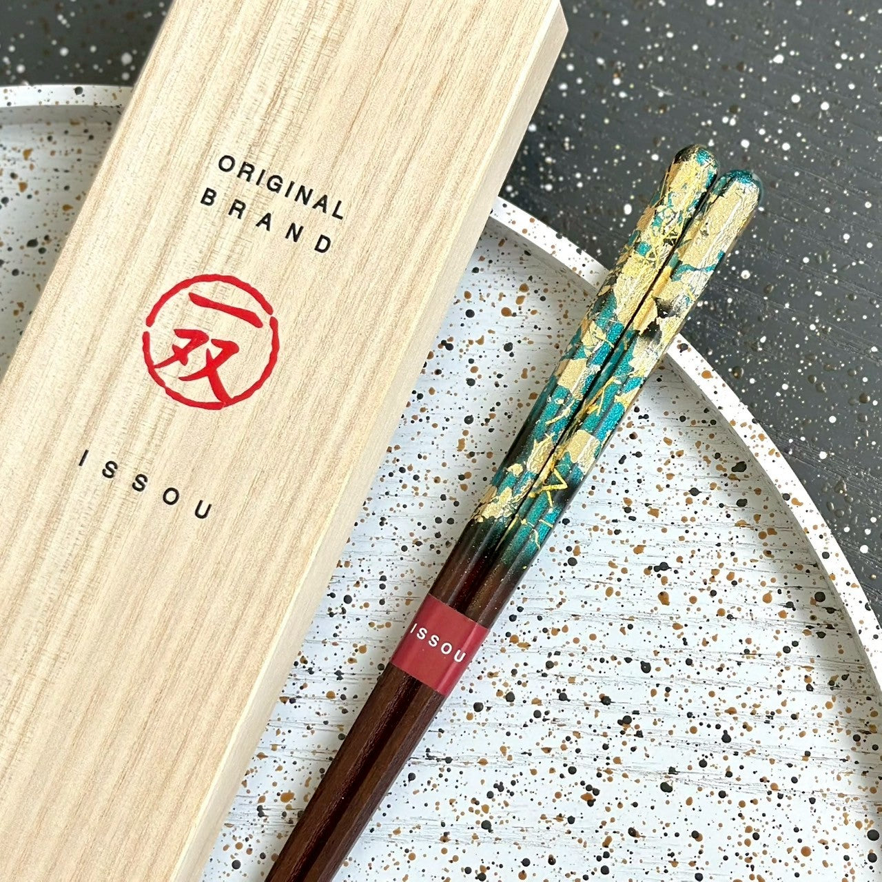 【桐箱・単品】 木製 ギフト箸 雷花 ブルー 23cm