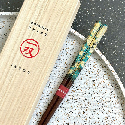 【桐箱・単品】 木製 ギフト箸 雷花 ブルー 23cm