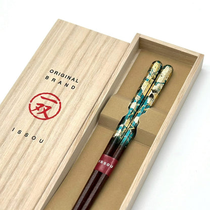 【桐箱・単品】 木製 ギフト箸 雷花 ブルー 23cm
