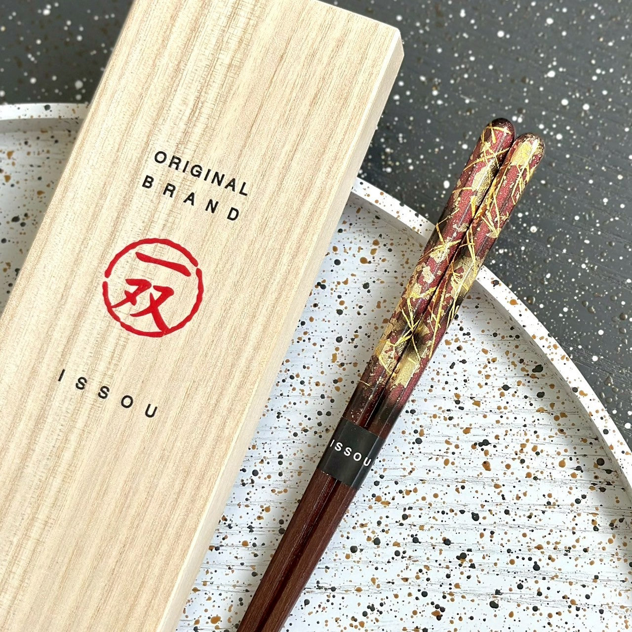 【桐箱・単品】 木製 ギフト箸 雷花 レッド 21cm