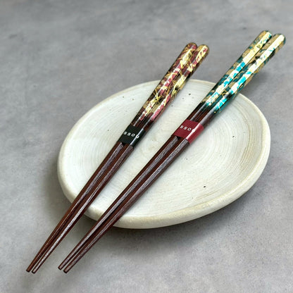 【桐箱・単品】 木製 ギフト箸 雷花 レッド 21cm