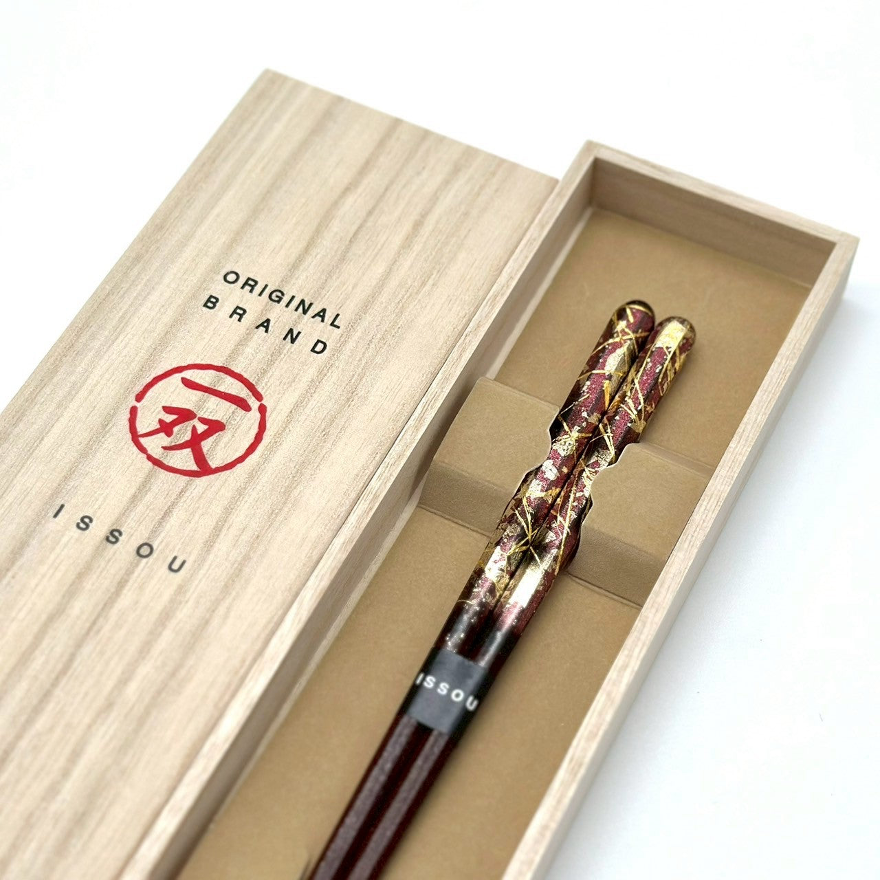 【桐箱・単品】 木製 ギフト箸 雷花 レッド 21cm