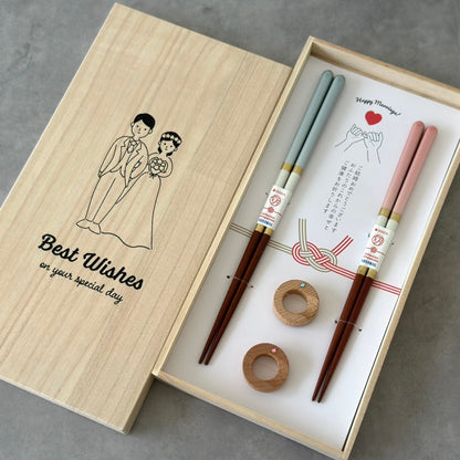 A pair of gift chopsticks for a couple, chopstick rests, wedding, wedding gift, champagne set